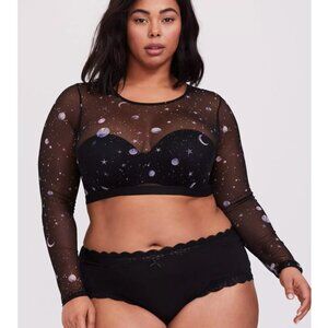 Torrid 3 Mystic Galaxy Black Mesh Under-It-All Crop Top 3X 22 24